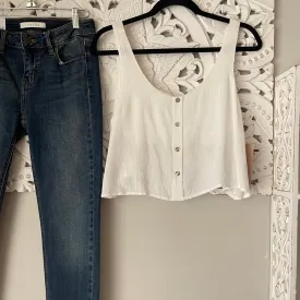 White Abalone Shell Button Crop Top
