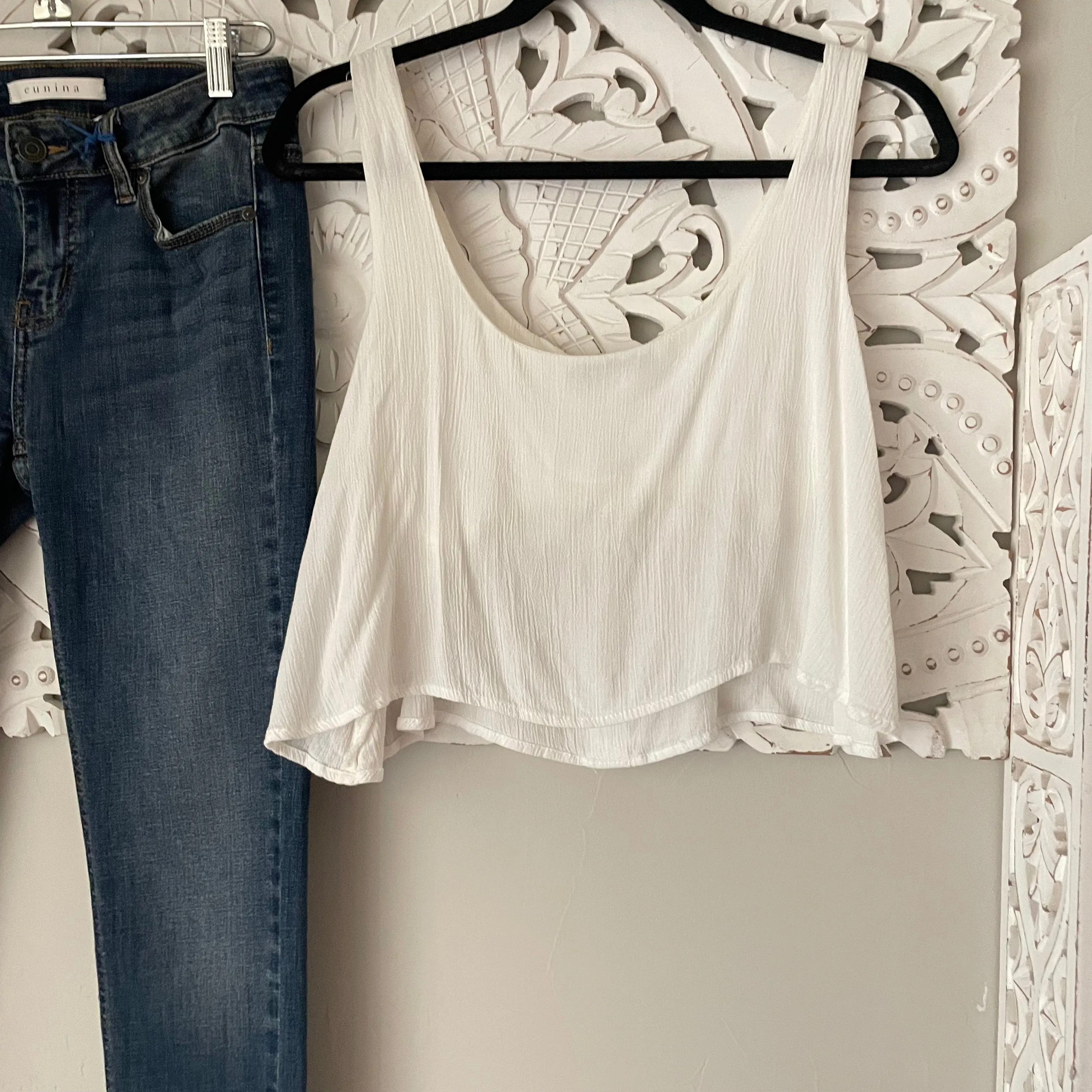 White Abalone Shell Button Crop Top