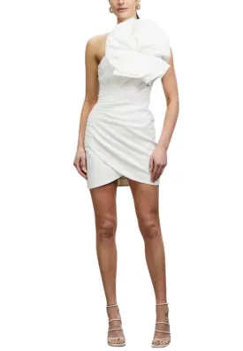 White Evana One Shoulder Shantung Silk Mini Dress