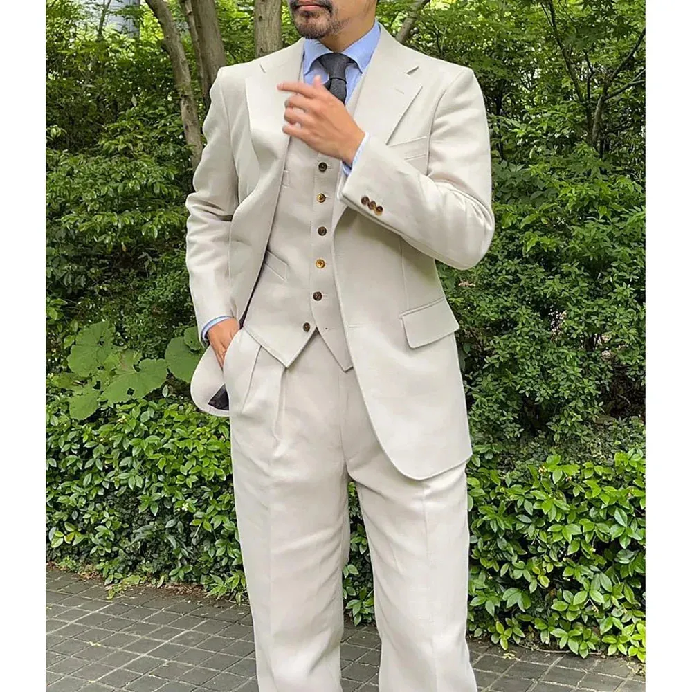 Wiaofellas  -  Suits for Men 3 Piece (Jacket Pants Vest) Chic Notch Lapel Single Breasted Suit Business Casual Party Wedding Groom Tuxedo