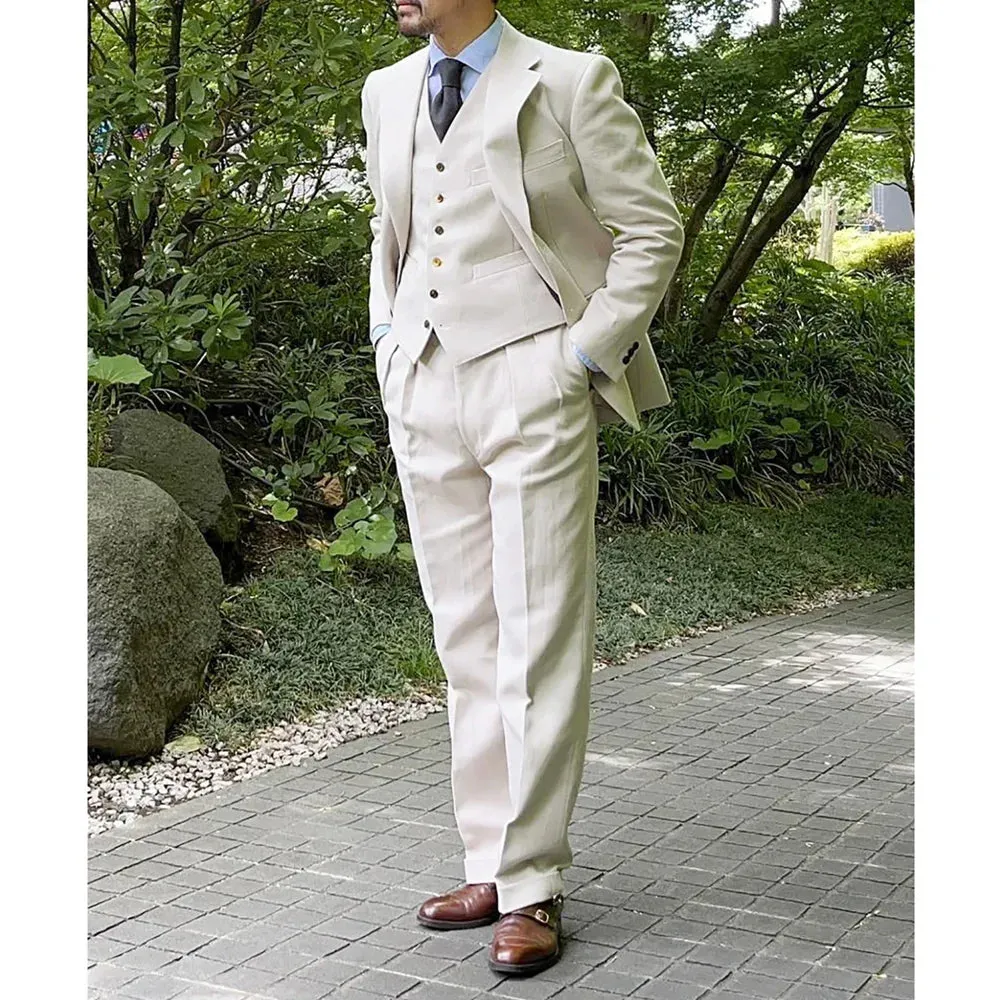 Wiaofellas  -  Suits for Men 3 Piece (Jacket Pants Vest) Chic Notch Lapel Single Breasted Suit Business Casual Party Wedding Groom Tuxedo