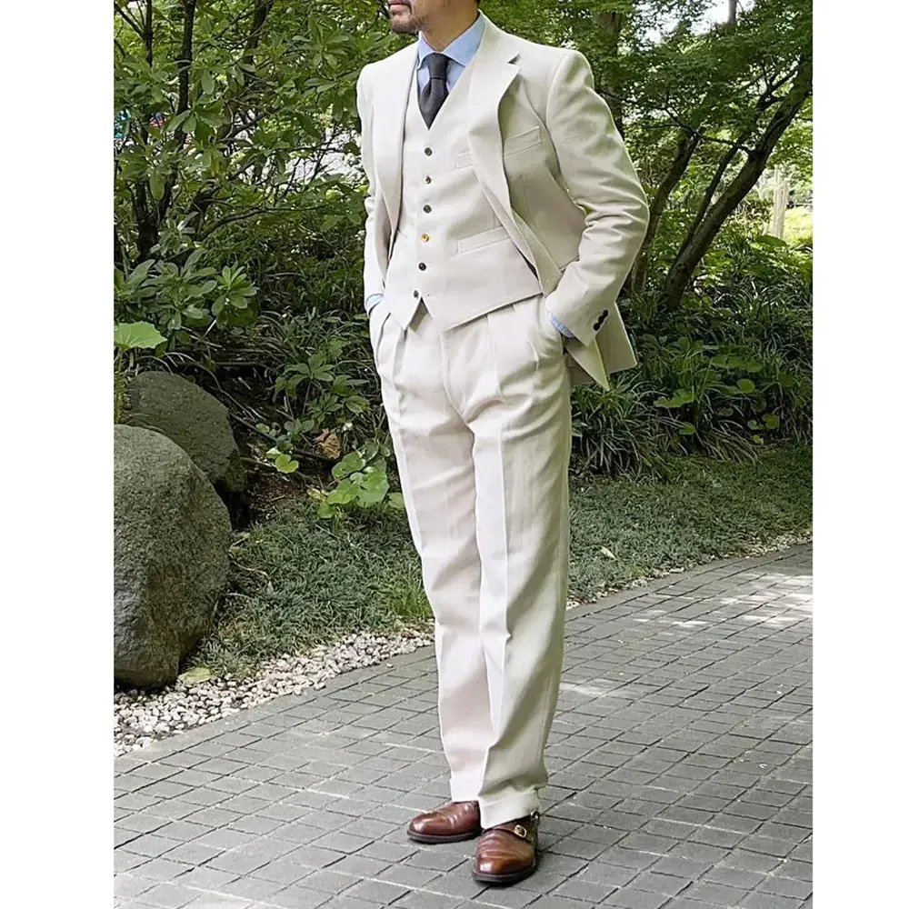 Wiaofellas  -  Suits for Men 3 Piece (Jacket Pants Vest) Chic Notch Lapel Single Breasted Suit Business Casual Party Wedding Groom Tuxedo