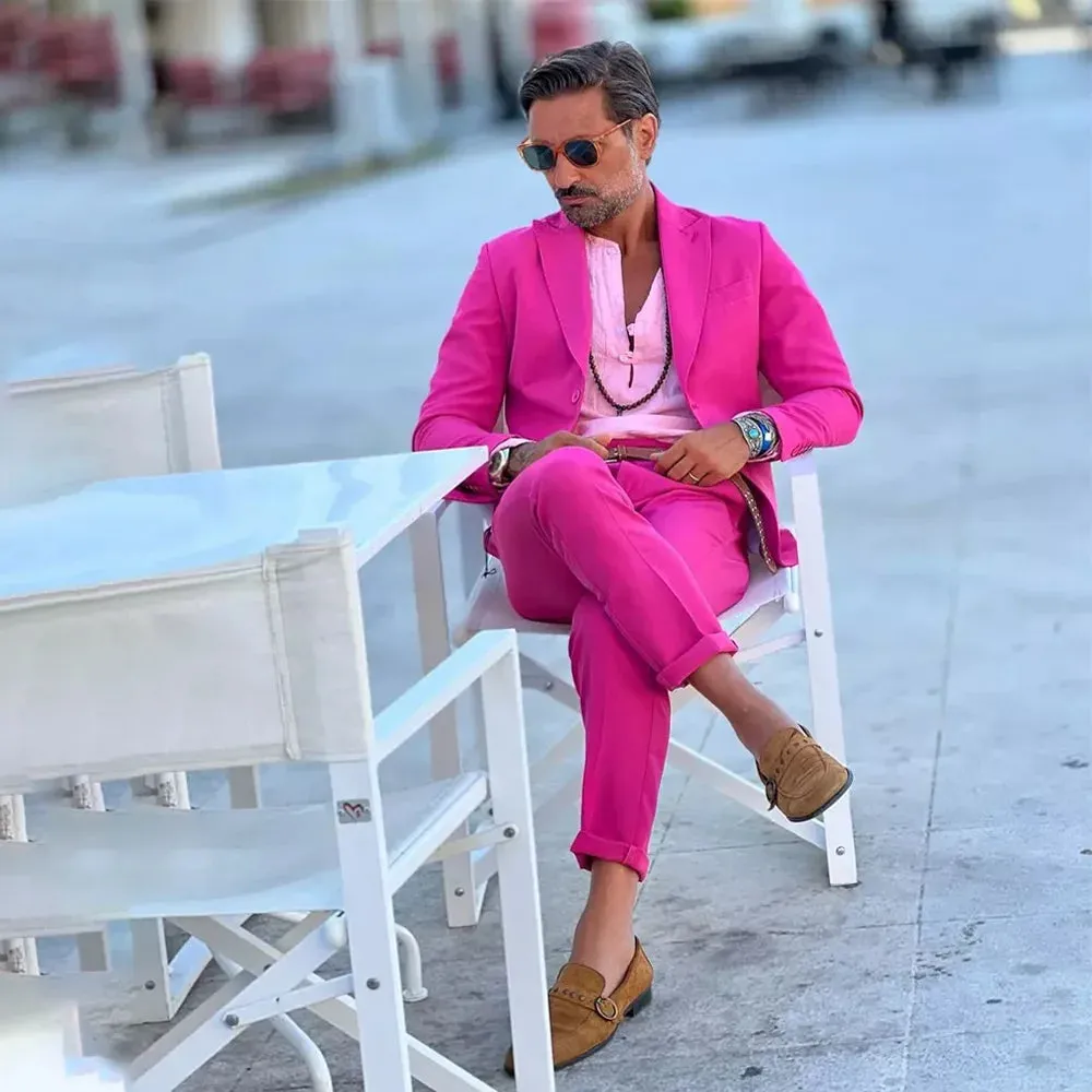 Wiaofellas  -  Summer Men's Suits Solid Color Single Breasted Peak Lapel Full Sets Casual Business Wedding Party Tuxedo 2 Piece Blazer Pants