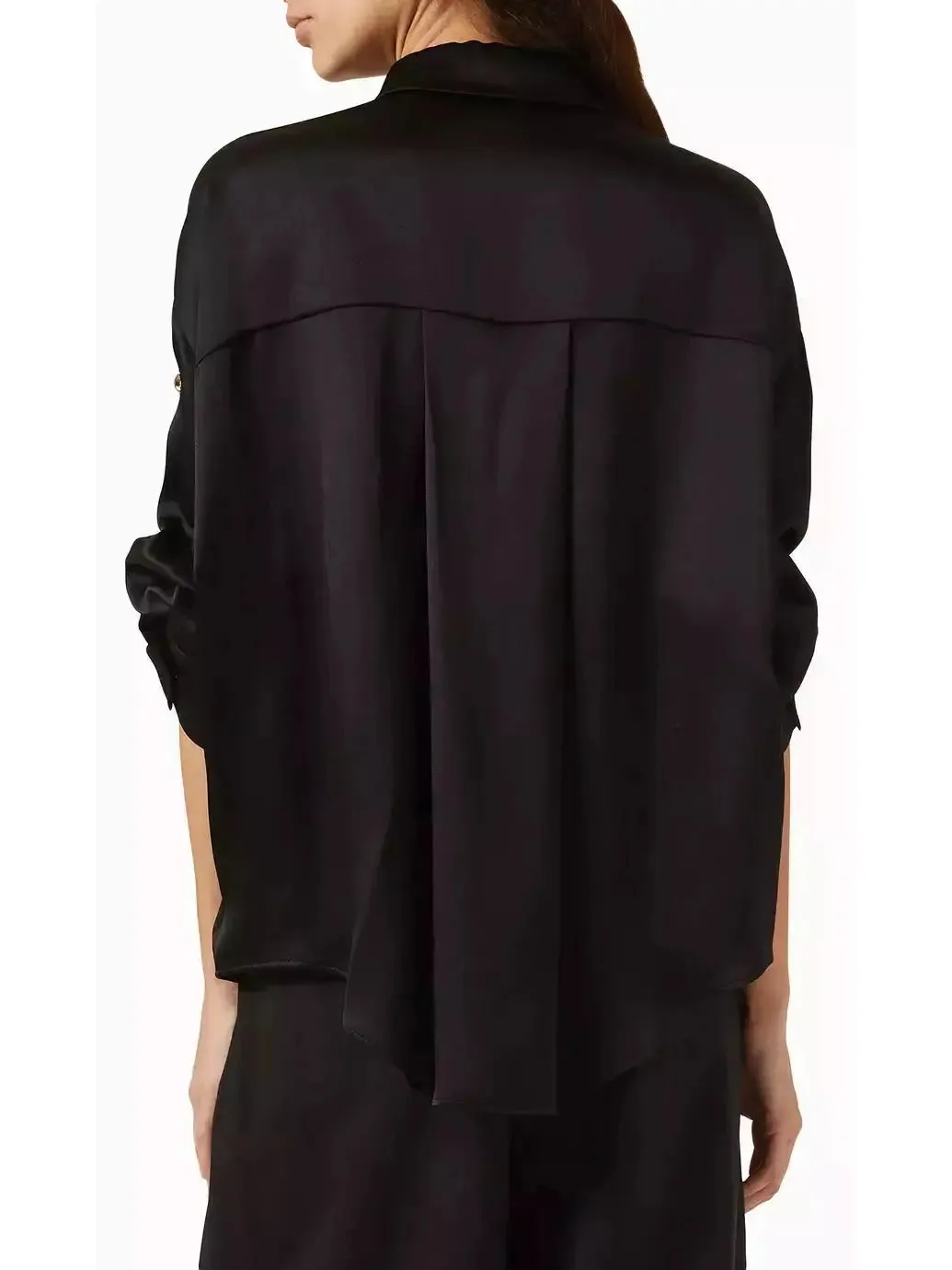 Women’s Chain-Sleeve Satin Shirt, Black