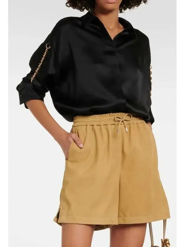 Women’s Chain-Sleeve Satin Shirt, Black