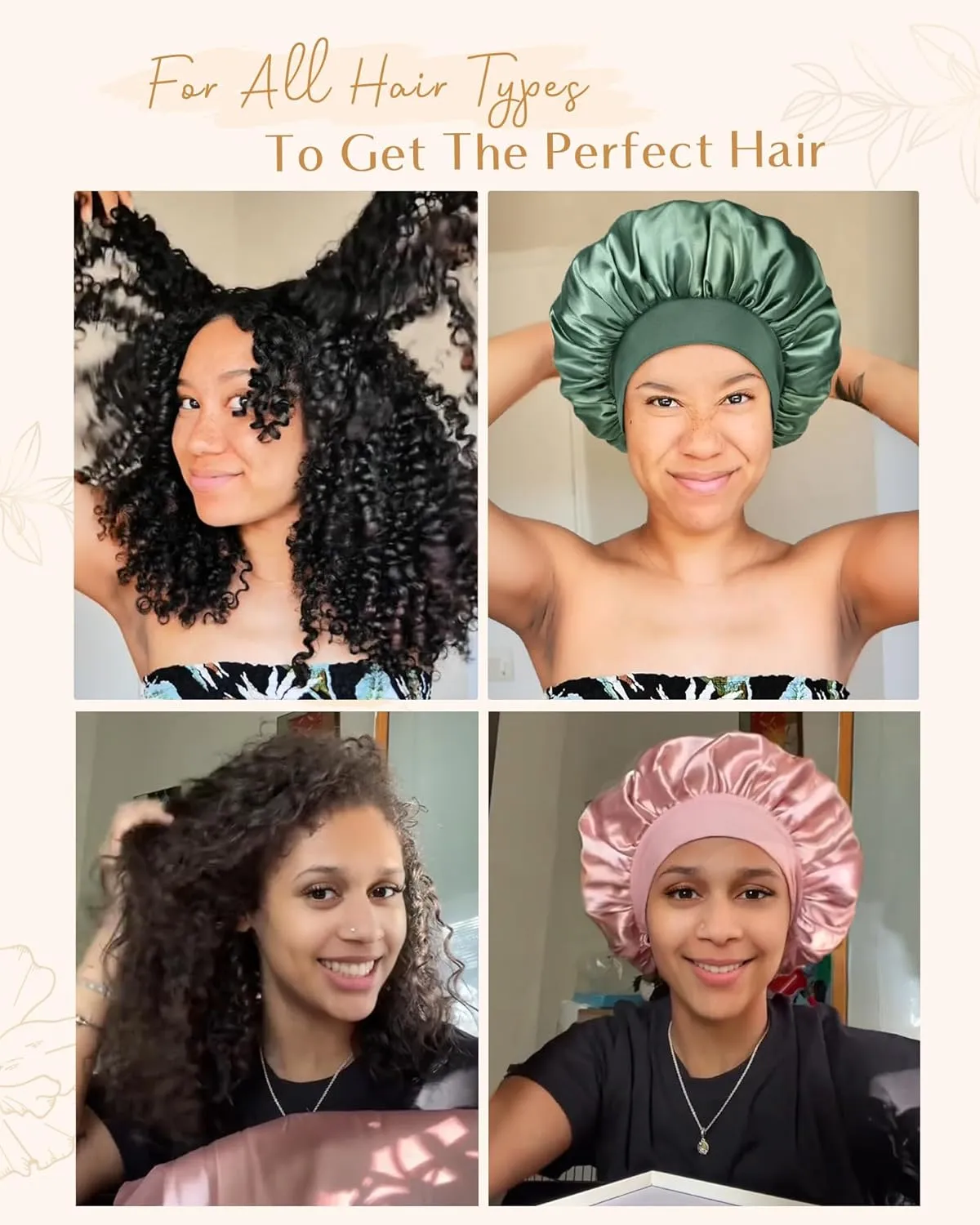 YANIBEST Silk Bonnet for Sleeping Women, Double Layer Hair Satin Bonnets with Elastic Band, Sleep Cap Curly Natural Hair